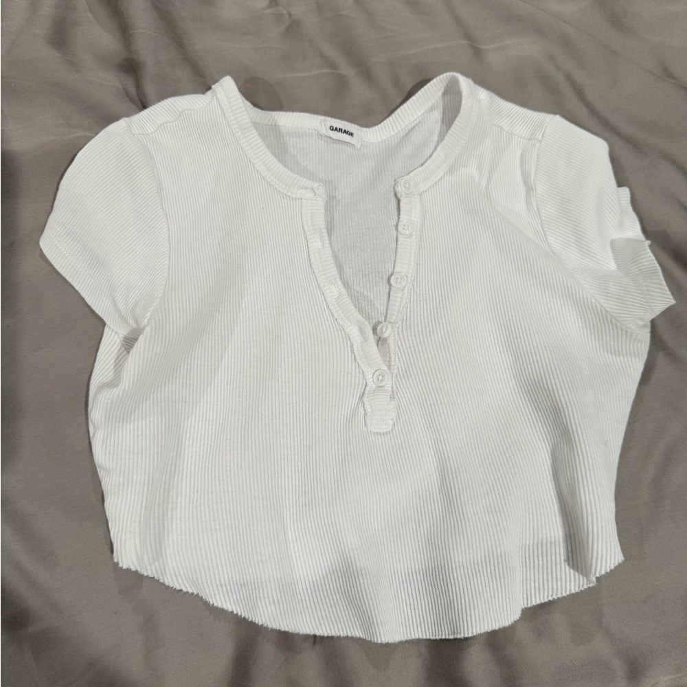 Garage White Ribbed Crop Top - Picture 2 of 3